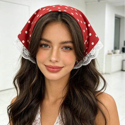 Women’s Stretch Lace Trim Polka Dot Bandana Headscarf