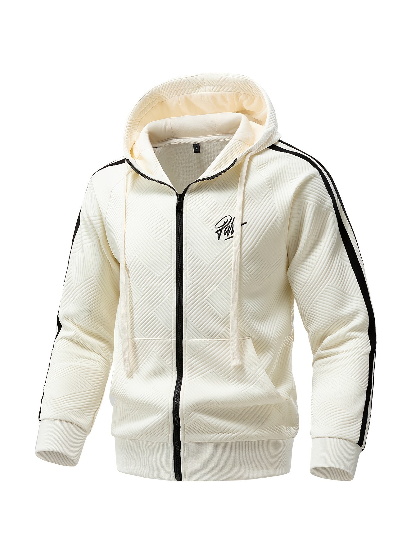 Men's Spring & Fall Jacquard Embroidered Striped Tracksuit Set - 2pcs Zip-Up Hoodie & Pants for Daily Wear, Sports & Outdoor Trips