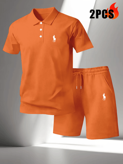 Men's Summer Polo Shirt & Shorts Set Lightweight Quick-Dry