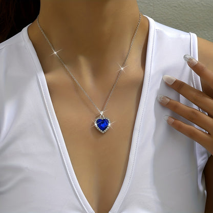 Birthstones Կախազարդ Վզնոց Սրտաձև Սինթետիկ Կապույտ Քարեր Ամբողջ Փայլուն Ցիրկոնիայից Կախազարդով Կանացի պարանոցի փայլուն շղթայով