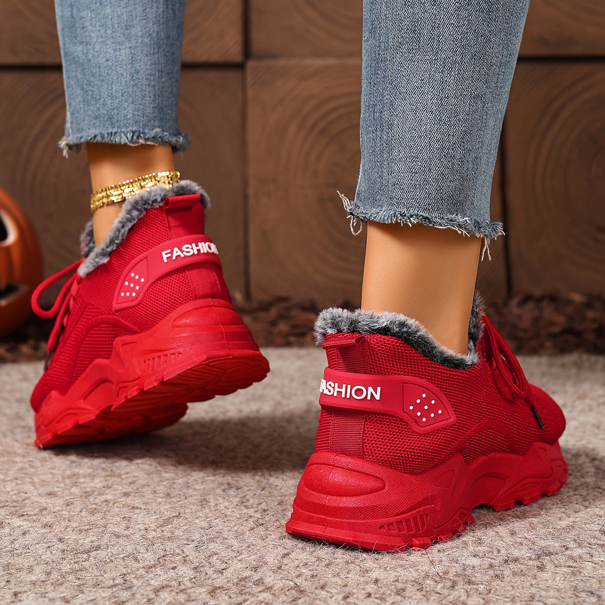 ZOSIVC Women's Winter Warm Slip-Resistant Plush Lining Sneakers/Running Boots - Slip-On Low-Top Shoes with Cushioned PVC Sole, All-Season Comfort for Travel & Casual Wear (Black/Red/Grey/Beige) - Hand Washable Fabric Upper, O