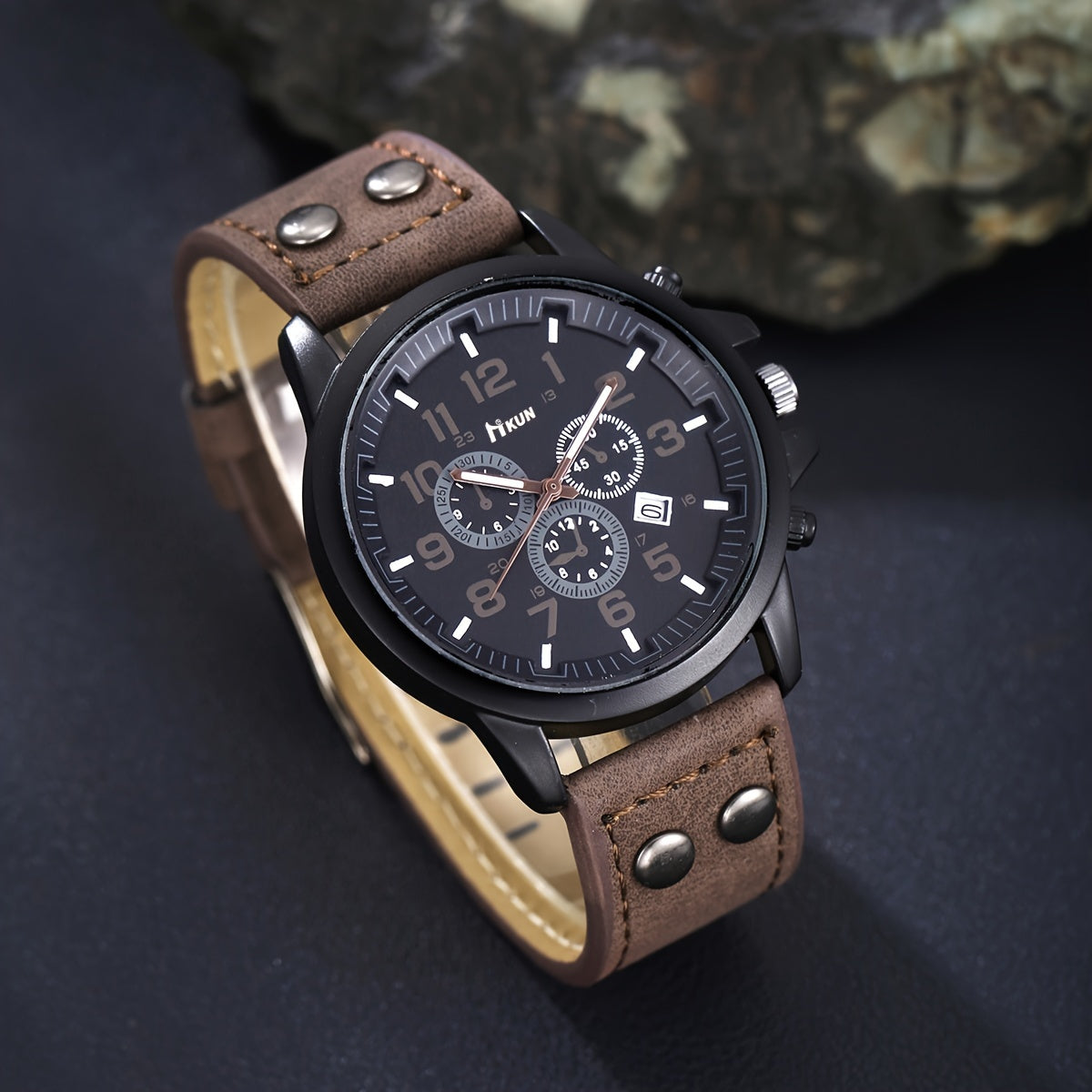 A Set of 5pcs Including a Classic And Easy Casual Wallet for Men, a Deep Brown Large Dial Quartz Watch, Glasses, a Keychain, And a Belt - The Perfect Gift for Loved Ones for Christmas, Valentine'S Day, New Year, And Halloween