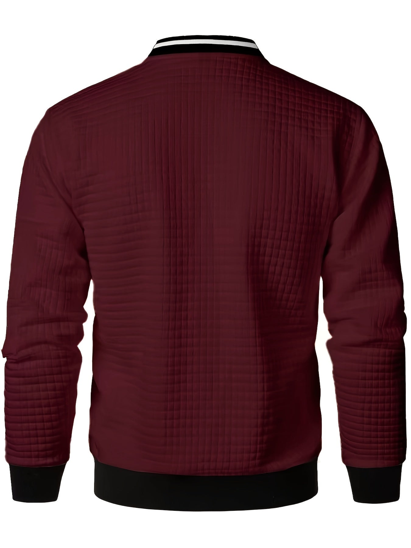 Men's Casual Bomber Jacket with Stand Collar - Polyester and Elastane Blend, Knit Fabric with Slight Stretch, Solid Color, Zipper Detail, Long Sleeve, Regular Fit