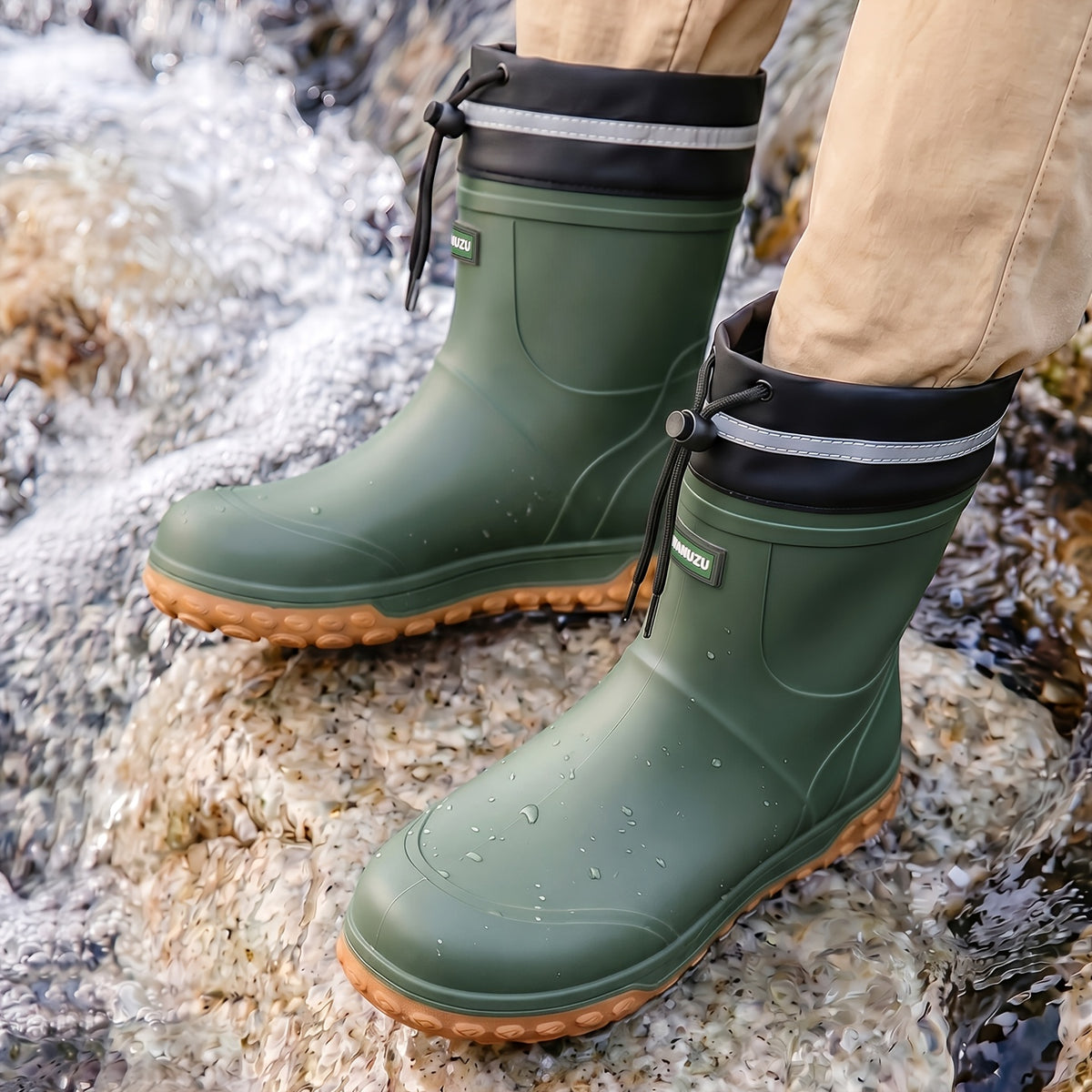 Men's Waterproof Short Rain Boots with Non-Slip Thick Sole