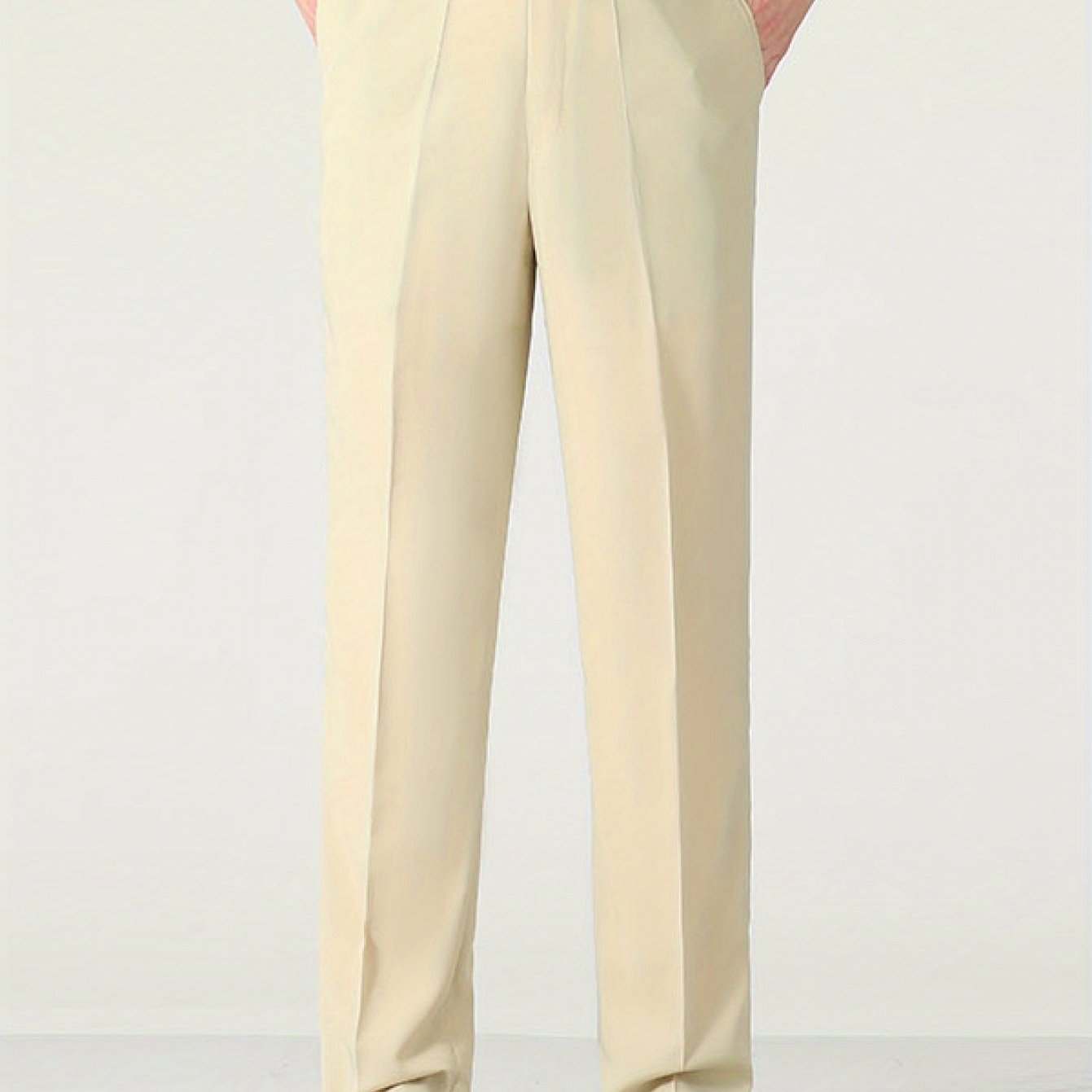 Men'S Solid Color Straight Leg Casual Business Casual Pants, Regular Length, Slight Stretch Polyester Fabric, with Pocket, for Spring/Fall