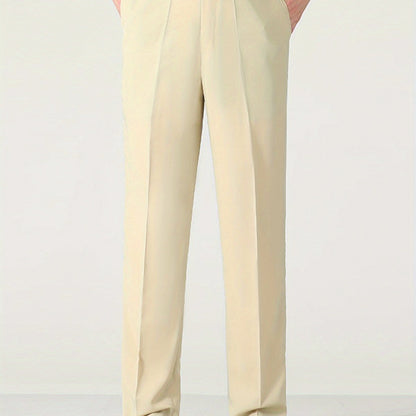 Men'S Solid Color Straight Leg Casual Business Casual Pants, Regular Length, Slight Stretch Polyester Fabric, with Pocket, for Spring/Fall
