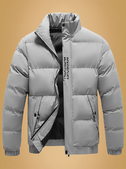 Տղամարդու ամուր ջերմային բաճկոն - Ձմեռային վերնազգեստ՝ կանգնած օձիքով և կայծակաճարմանդով, սև/սպիտակ վերարկու՝ գրվածքով - լվացքի մեքենայով լվացվող սառը եղանակի բաճկոն տղամարդկանց համար (առօրյա և պաշտոնական) - իդեալական է դահուկավազքի, սնոուբորդի համար