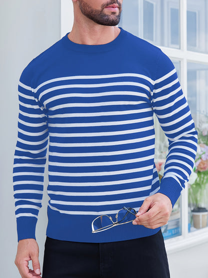 Գարնանային և աշնանային ամենօրյա երկգույն գծավոր տղամարդու սվիտեր-պուլովեր՝ գունավոր բլոկներով, կլոր վզնոցով, տղամարդու տրիկոտաժե վերնաշապիկ