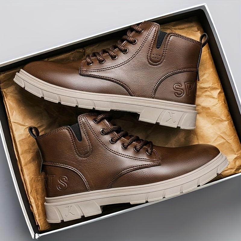 Plus Size Men's Short Lace-Up Motorcycle Boots - Casual Street Style
