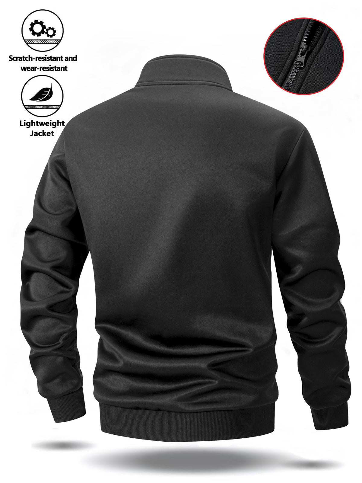 Men's Stand Collar Zip-Up Jacket with Striped Sleeves for Spring