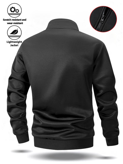 Men's Stand Collar Zip-Up Jacket with Striped Sleeves for Spring