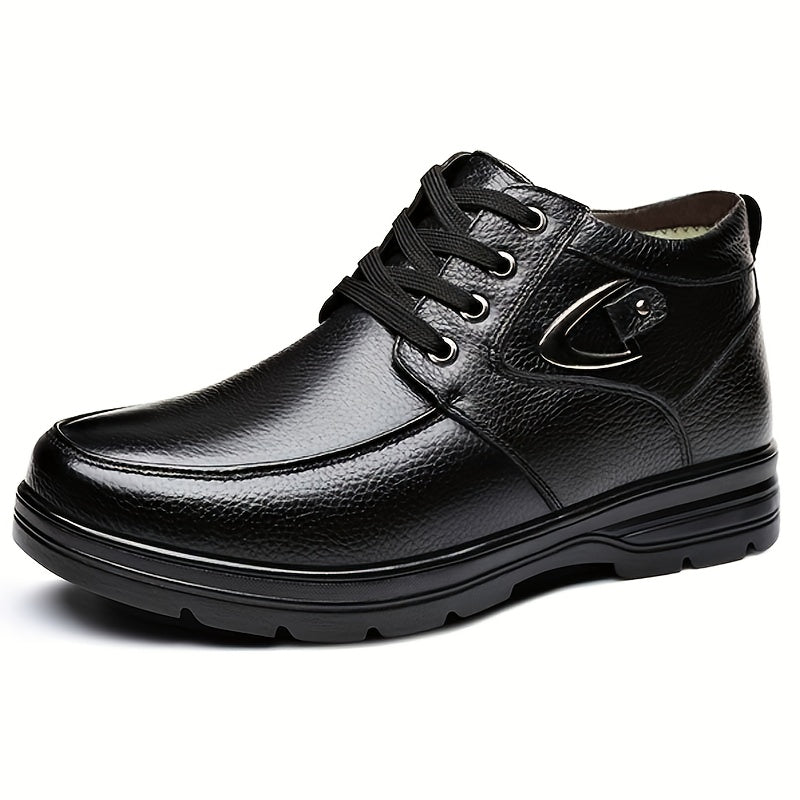 Տղամարդկանց իսկական կաշվե ձմեռային ձնագնացքներ - Կարճ կոճակոշիկներ ռետինե ներբանով, ցրտի դիմացկուն կոշիկներ սառույցի և ձյան համար, ամուր ճկունություն (հասանելի է լայն չափս) - Իդեալական է դահուկի համար և բացօթյա գործունեության համար (ոչ)