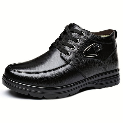 Տղամարդկանց իսկական կաշվե ձմեռային ձնագնացքներ - Կարճ կոճակոշիկներ ռետինե ներբանով, ցրտի դիմացկուն կոշիկներ սառույցի և ձյան համար, ամուր ճկունություն (հասանելի է լայն չափս) - Իդեալական է դահուկի համար և բացօթյա գործունեության համար (ոչ)