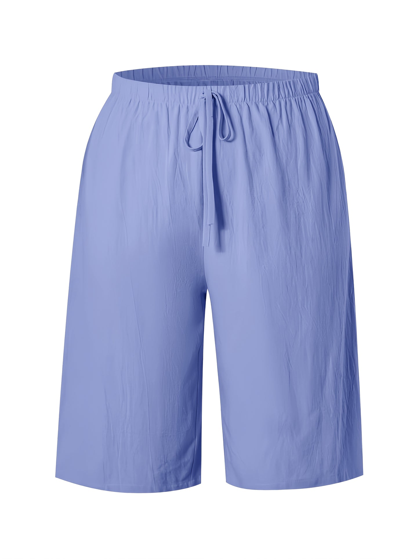 Women's Casual Solid Color Polyester Shorts with Faux Drawstring