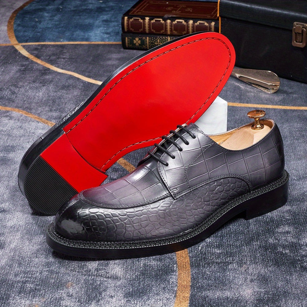 Men's Cowhide Casual Business Shoes with Crocodile Stitching