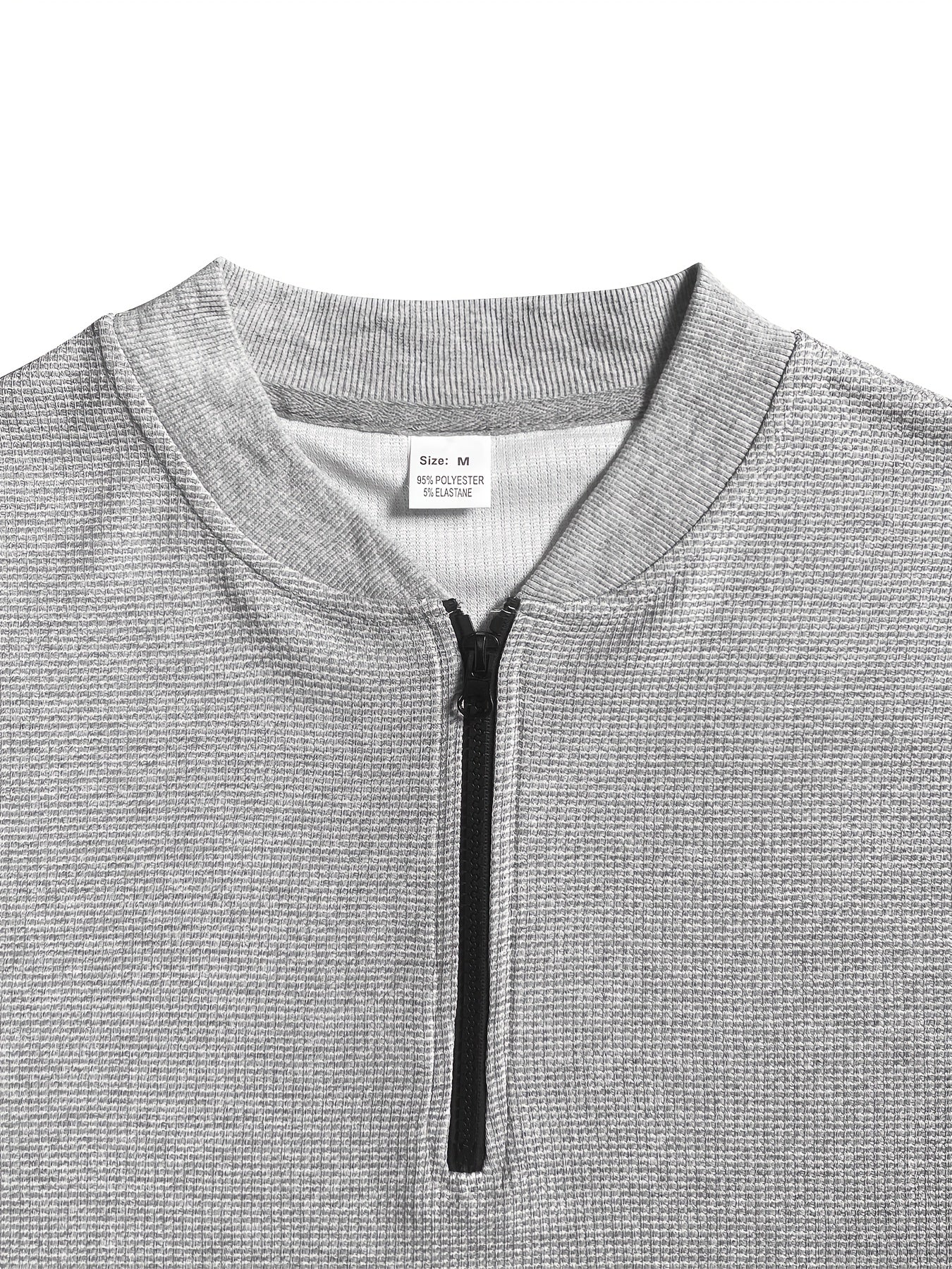 Men's Waffle Knit Zipper Shirt, Rib Collar Short Sleeve T-Shirt, Casual Breathable Summer Top - ayq