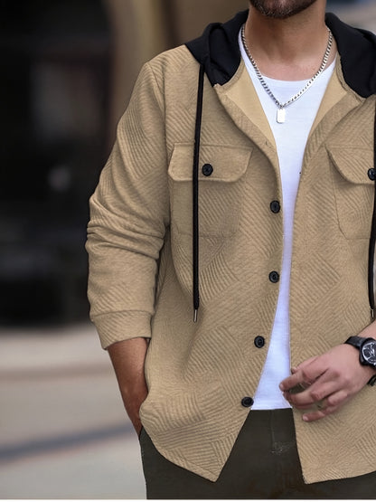 Տղամարդու առօրյա գլխարկով սվիտեր - միագույն երկար թևքով սվիտեր՝ կոճակներով առջևի մասով, սովորական չափսի աշնանային ձմեռային վերնազգեստ ամենօրյա զբոսանքների համար, սվիտեր-բաճկոն, դիմացկուն գործվածք, տրիկոտաժե