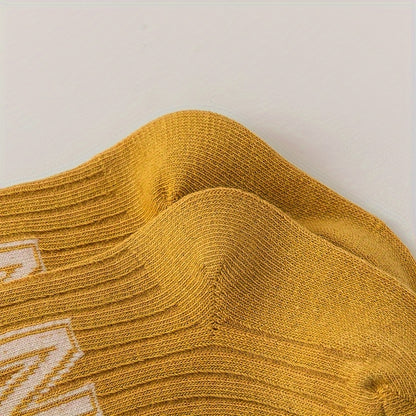4 Pairs of N-Letter Knitted Pattern Socks, Thin Socks for Spring and Summer, Cotton Blend Comfortable Breathable Soft Mid-Calf Socks, Breathable Mid-Calf Socks