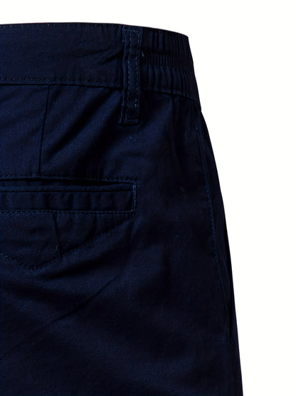 Men's Classic Fit Cotton Twill Flat Front Solid Chino Short With Slant Pockets And Elastic Waist