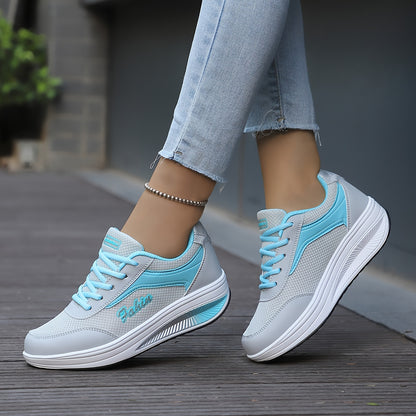 Women's Breathable Mesh Platform Sneakers, Casual Lace Up Outdoor Shoes, Comfortable Low Top Shoes  Plus Size