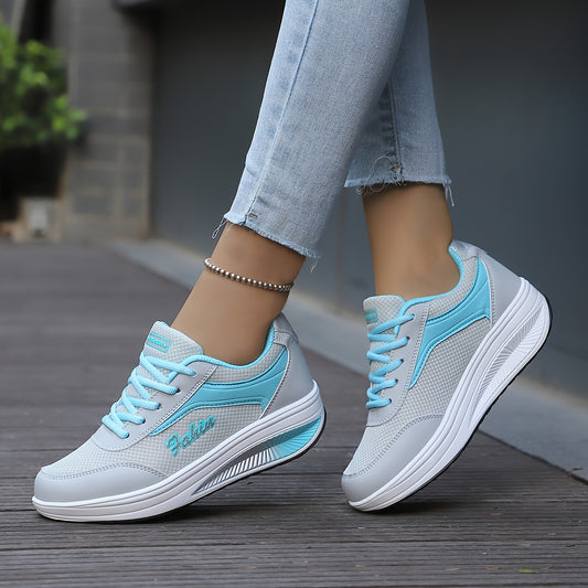 Women's Breathable Mesh Platform Sneakers, Casual Lace Up Outdoor Shoes, Comfortable Low Top Shoes  Plus Size