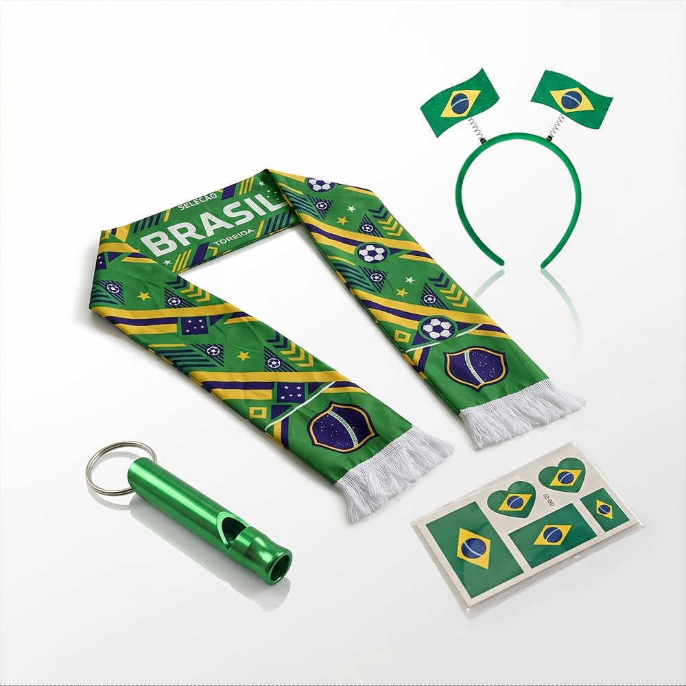 Football Fan Cheer Set - National Flag Scarf, Stickers, Whistle