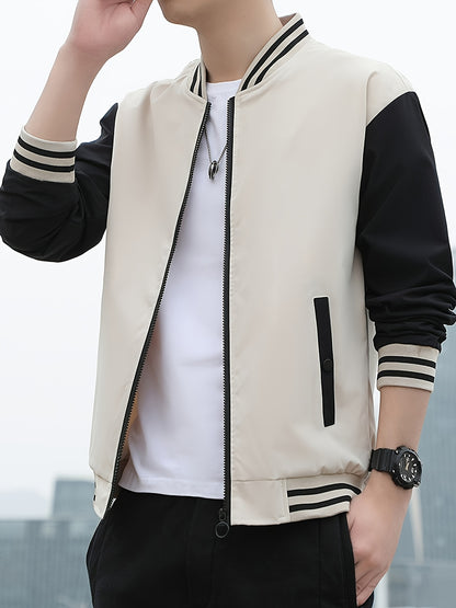 Men's Casual Autumn Jacket with Geometric Pattern, Polyester