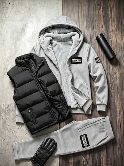Men's 3-Piece Winter Thermal Tracksuit Set with Fleece Lining