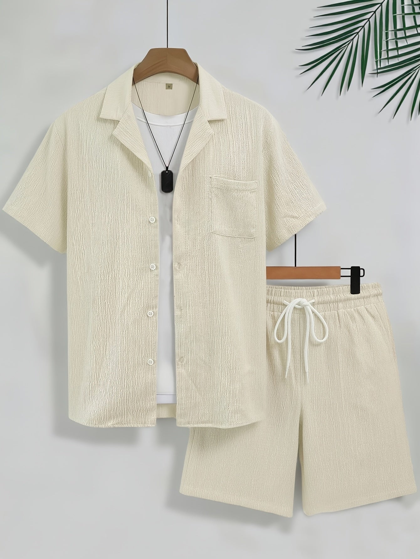 Men's Casual 2-Piece Cuban Collar Short Sleeve Shirt & Shorts Set