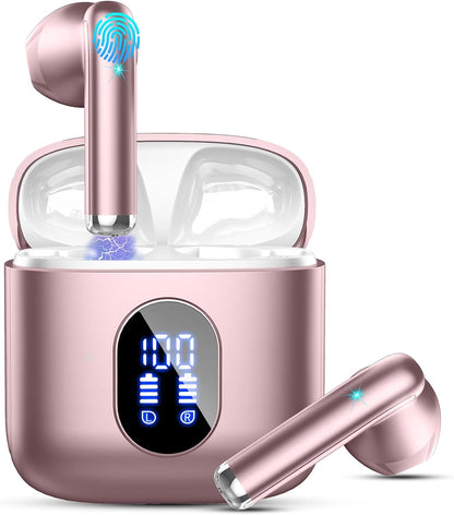Wireless Earbuds, Bluetooth Headphones V5.4 Stereo Bass Ear Buds with ENC Noise Cancelling Mics, 40H Bluetooth Earbuds with LED Display Charging Case, IP7 Waterproof Earphones for Android Ios, Black