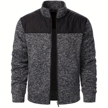 Men's Blocking Quilted Jacket For Spring And Autumn, Casual Stylish Outdoor Stand Collar Coat As Gift