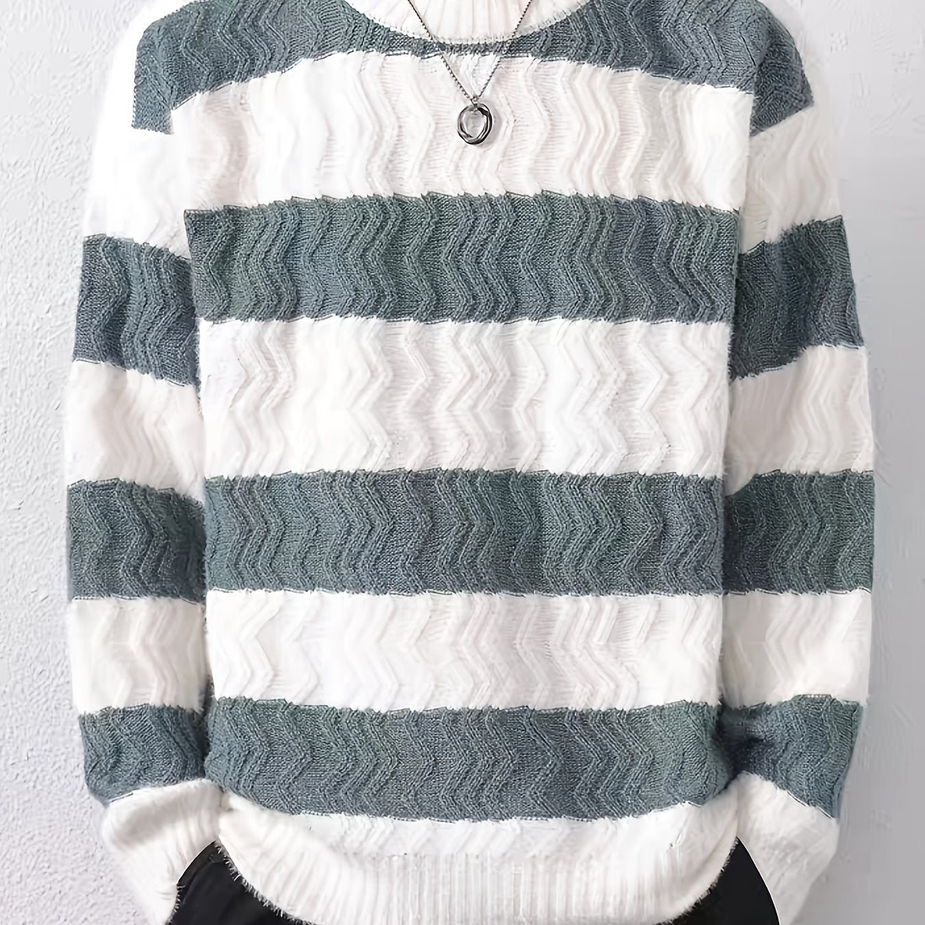 Տղամարդու ձմեռային տաք սվիտեր՝ գծավոր կլոր վզով պուլովեր՝ գույների համադրությամբ, հարմար է շերտավոր կրելու համար, ձեռքով լվացվող առօրյա սվիտերներ (աշուն/ձմեռ)