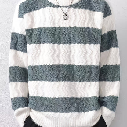 Տղամարդու ձմեռային տաք սվիտեր՝ գծավոր կլոր վզով պուլովեր՝ գույների համադրությամբ, հարմար է շերտավոր կրելու համար, ձեռքով լվացվող առօրյա սվիտերներ (աշուն/ձմեռ)