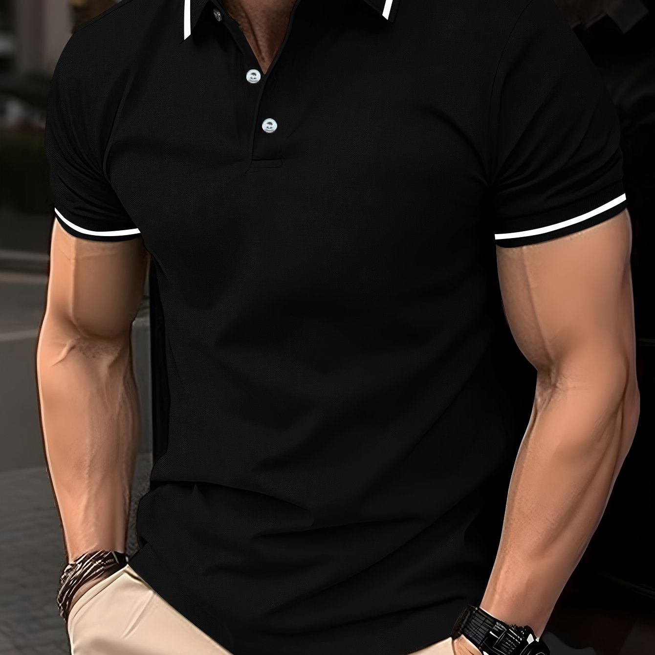 Men's Solid Golf Shirt, Casual Short Sleeve Lapel Shirt For Summer Outdoor
