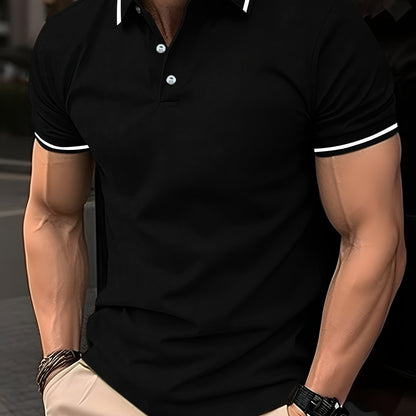Men's Solid Golf Shirt, Casual Short Sleeve Lapel Shirt For Summer Outdoor