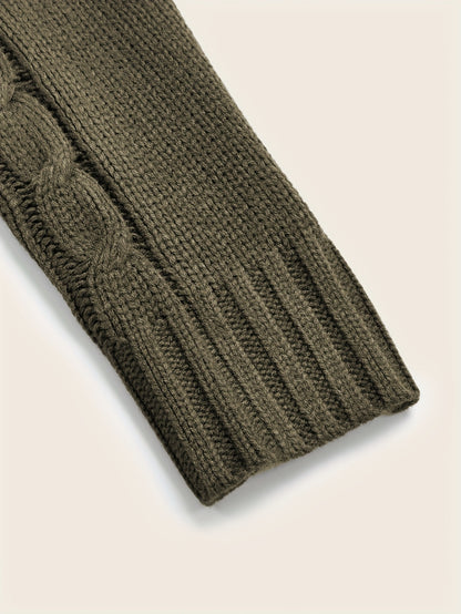 Men's Casual Knit Cardigan | Olive Green Acrylic Sweater | V-Neck with Button Closure | Textured Cable Knit Design | Machine Washable | Ideal for Autumn/Winter, Knit Sweater