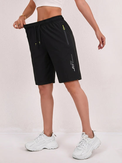 Women's Loose-Fit Quick-Dry Sports Shorts with Zipper Pockets