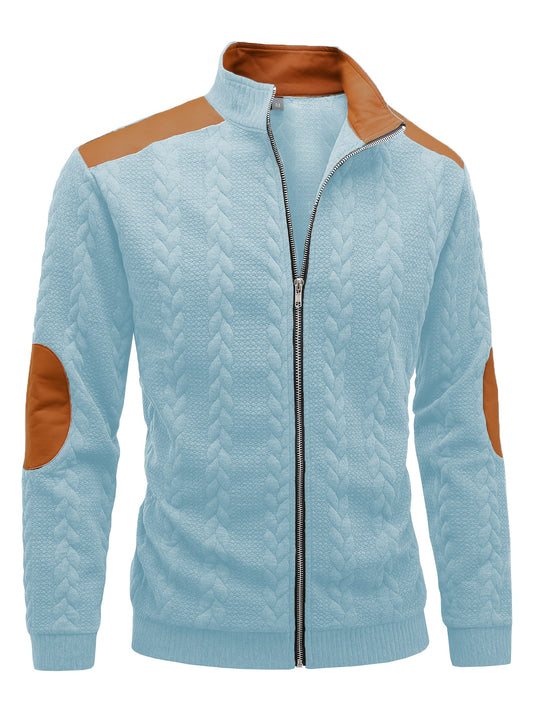 Men'S Light Blue Quilted Zip-Up Jacket - Casual Fall/Winter Outerwear with Stand Collar, Long Sleeves, and Front Pockets, Perfect for Casual Attire, Autumn Winter Apparel | Quilted Texture Jacket | Zippered Jacket