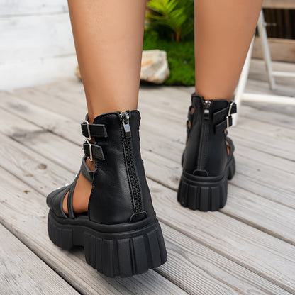 Plus Size Platform Sandals with Back Zipper and Cross Strap
