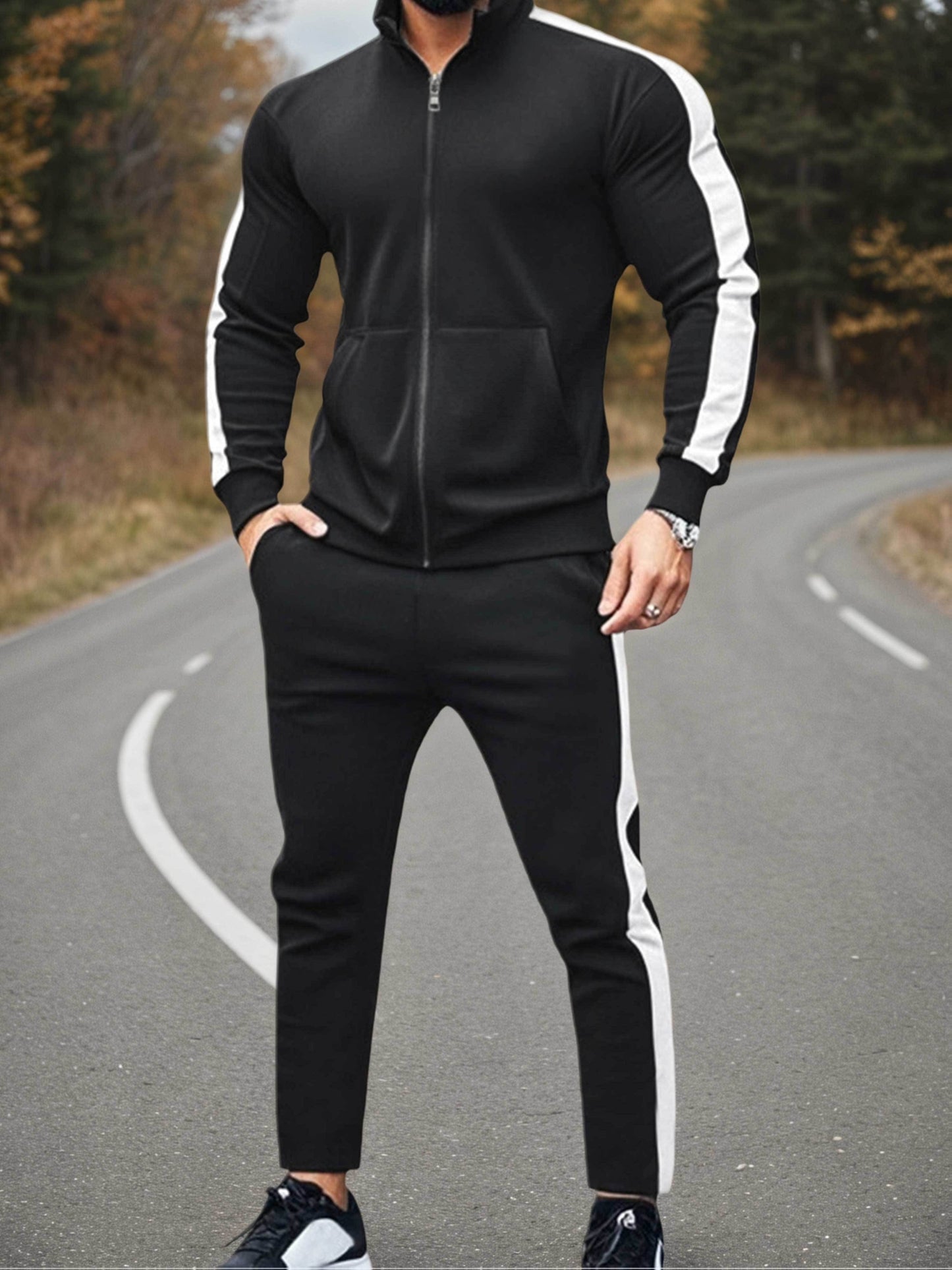 Men's Casual Athletic Tracksuit Set with Stretch Polyester
