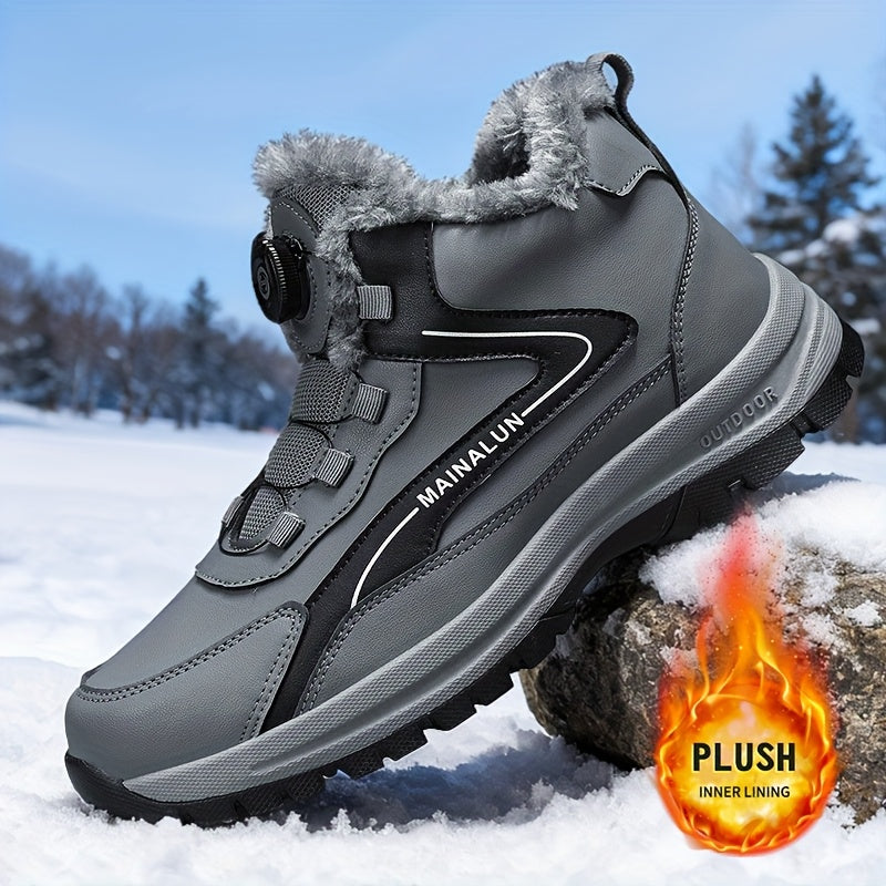 MAINALUN Men'S High-Top Winter Snow Boots - Heavy-Duty Warm Hiking Shoes with Plush Lining, Non-Slip PVC Sole, All-Terrain Traction - Heavy-Duty Winter Boots for Skiing, Snowboarding, Ice Fishing - Lightweight & Warm - Ideal
