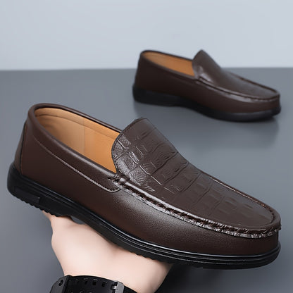 Men's Crocodile-Embossed Slip-On Loafers, Soft Rubber Sole