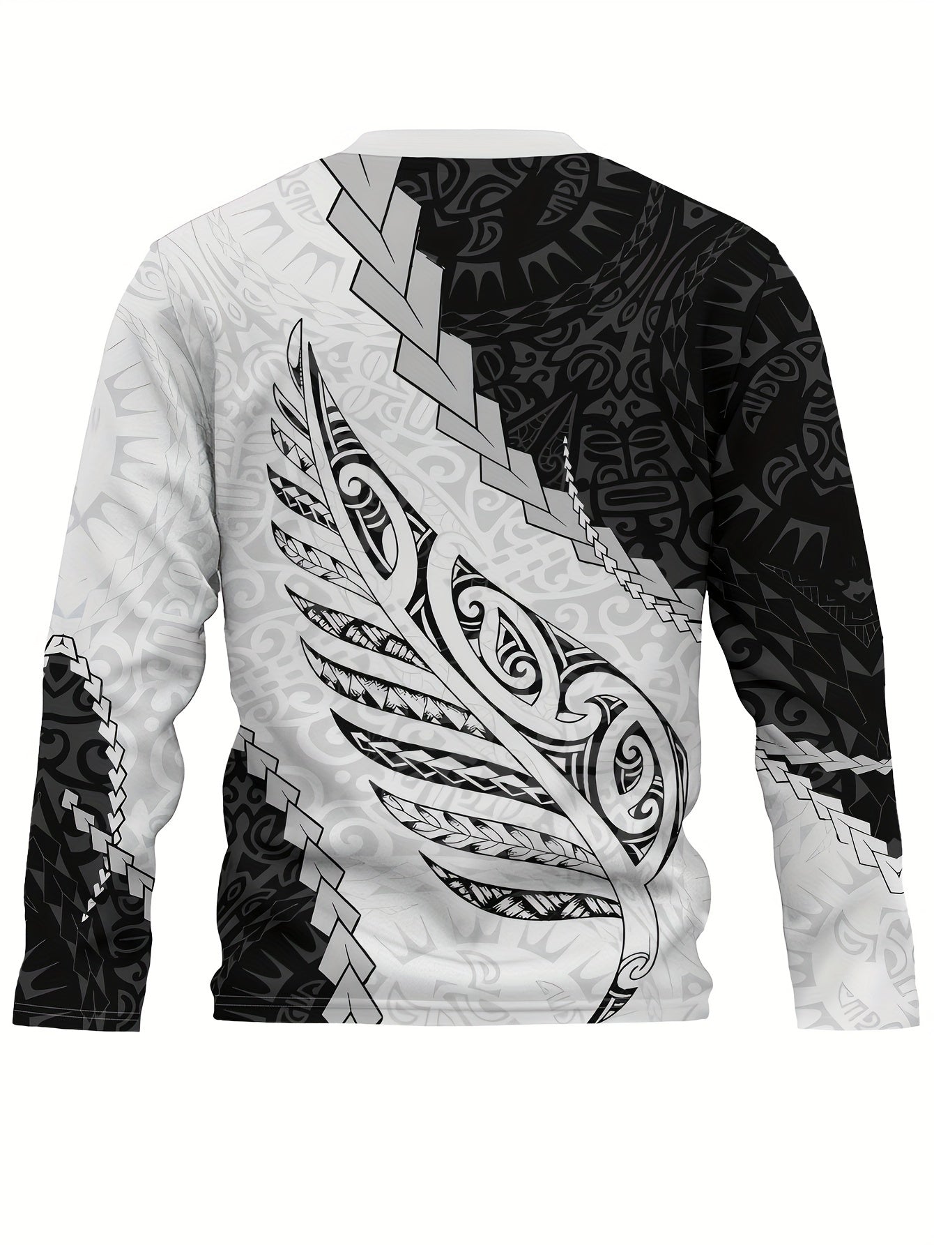 Տղամարդու գրաֆիկական դիզայնով երկար թևքով շապիկ՝ Նոր Զելանդիայից մաորի արծաթափայլ պտերի պատկերով, հարմարավետ, առօրյա սվիտեր՝ կատարյալ գարնան և աշնան համար, իդեալական տղամարդկանց նորաձև հագուստի համար։