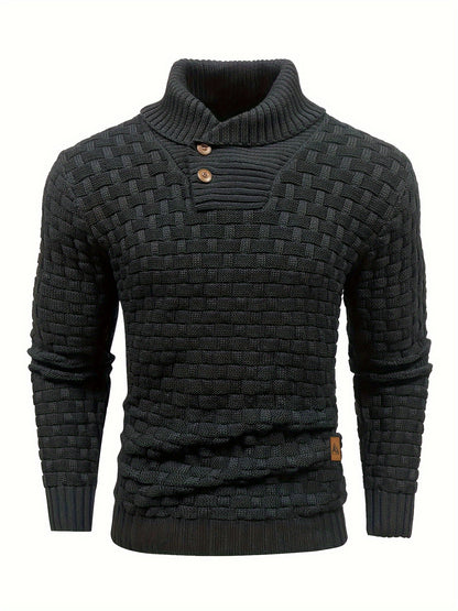 Men's Casual Waffle Pattern High Stretch Sweater, Chic Mature Pullover Sweater For Fall Winter
