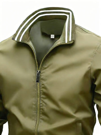Men's Polyester Bomber Jacket with Sporty Zipper Design
