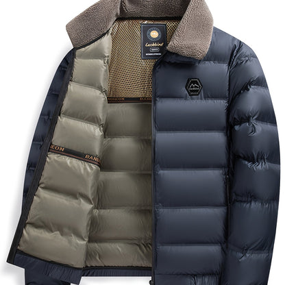 Men'S Heavyweight Winter Jacket - Thermal Insulated Coat with Zipper Closure, Slim Fit Formal & Casual Outerwear in Dark Green/Blue, Polyester-Lined Cold Weather Jacket for Everyday & Special Occasions, Winter Coats, Seasonal