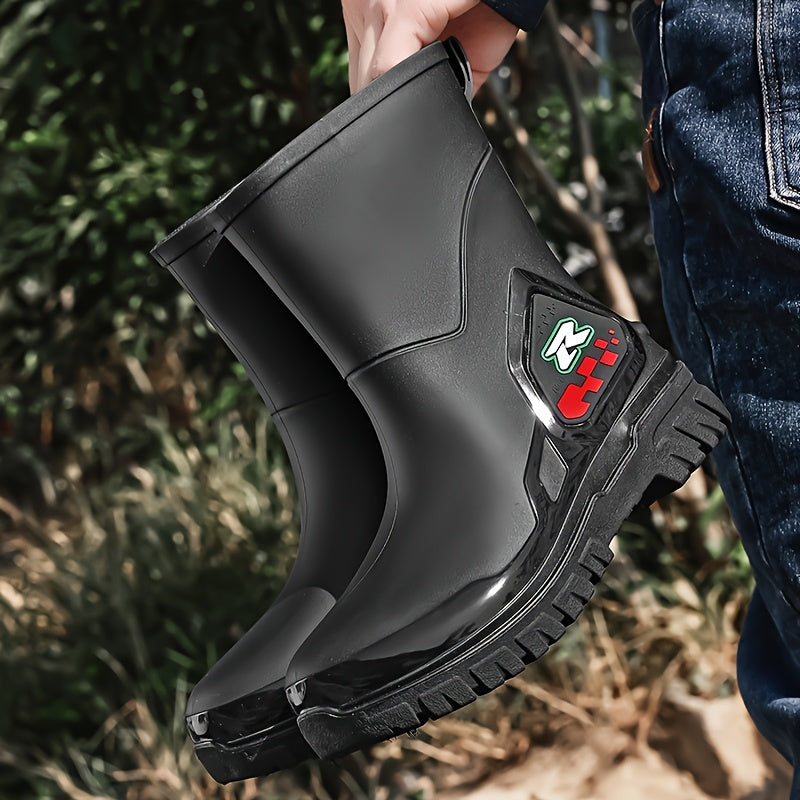 Men's Mid-Calf Rubber Rain Boots for Outdoor and Casual Wear