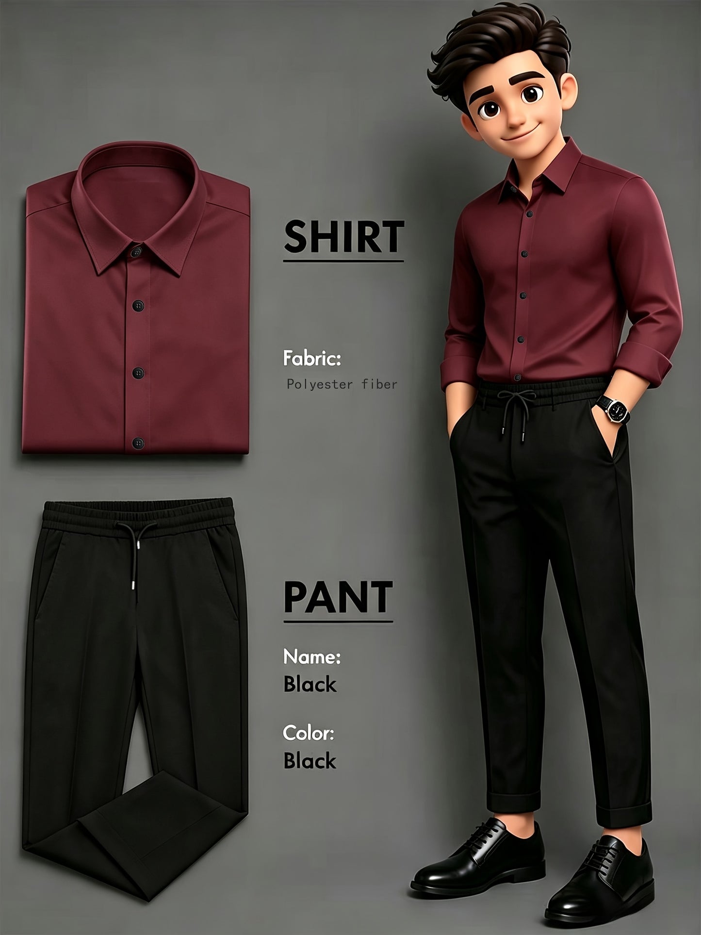 Men's Business Casual Two-Piece Suit with Lapel Shirt and Drawstring P