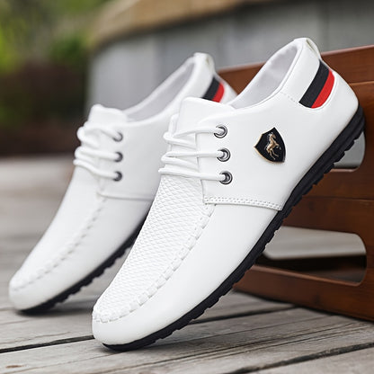 KOONEXY Men'S White Casual Sneakers with Black And Red Accents - Low-Top Lace-Up Design, Breathable Fabric Lining And Durable PVC Sole, Suitable for All Seasons for a Comfortable Experience - Versatile Street Style Shoes for - ayq