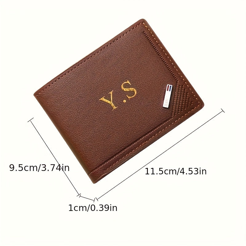 Personalized Initial "S" Men's Ultra-Thin Artificial Leather Wallet - Business Style Slim Credit Card Holder with ID Slot, Black/Brown - Perfect Gift for Dad, Boyfriend (Father's Day, Valentine's, Chinese New Year), Everyday